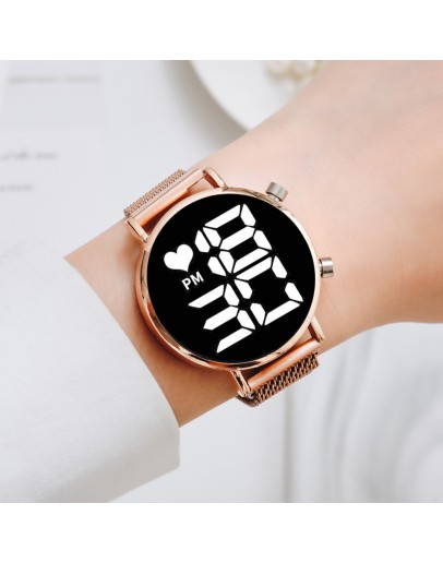  Digital Magnet Watches For Women Rose Gold Dress LED Ladies Quartz Wrist Watch Female Clock Relogio Feminino Dropshipping