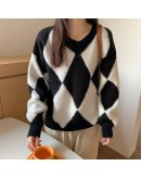 Vintage Casual Women's Sweaters  Autumn Winter Long Sleeve V Neck  Style  Clothing Ladies Knitting Pullover