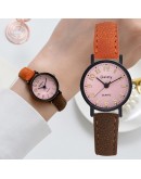 Gaiety  Retro Brown Women Watches Pink Dial Qualities Small Ladies Wristwatches Vintage Leather Bracelet Watch Reloj Mujer