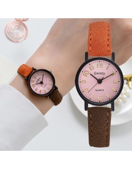 Gaiety  Retro Brown Women Watches Pink Dial Qualities Small Ladies Wristwatches Vintage Leather Bracelet Watch Reloj Mujer