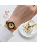 Gaiety  Retro Brown Women Watches Pink Dial Qualities Small Ladies Wristwatches Vintage Leather Bracelet Watch Reloj Mujer