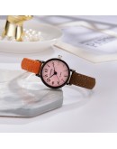 Gaiety  Retro Brown Women Watches Pink Dial Qualities Small Ladies Wristwatches Vintage Leather Bracelet Watch Reloj Mujer