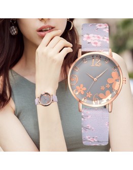 Dropshipping Girl  Watch Women  Embossed Flowers Small Fresh Printed Belt Dial Watch Student Watch Montre Femme