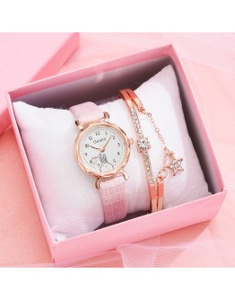 Gaiety  2pcs Set Casual Watches For Women Unique Designer Bracelet Watch Set Leather Simple Pink Ladies Clock Montre Femme