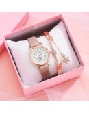 Gaiety  2pcs Set Casual Watches For Women Unique Designer Bracelet Watch Set Leather Simple Pink Ladies Clock Montre Femme