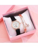 Gaiety  2pcs Set Casual Watches For Women Unique Designer Bracelet Watch Set Leather Simple Pink Ladies Clock Montre Femme