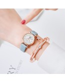 Gaiety  2pcs Set Casual Watches For Women Unique Designer Bracelet Watch Set Leather Simple Pink Ladies Clock Montre Femme