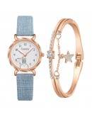 Gaiety  2pcs Set Casual Watches For Women Unique Designer Bracelet Watch Set Leather Simple Pink Ladies Clock Montre Femme