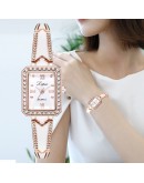 Lvpai   Rhinestone Rectangle Watches Women Quartz Bracelet Watches Ladies DressRose Gold Clock relogios kol saati