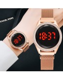  Digital Magnetic Watch Women Rose Gold Diamond LED Ladies Quartz Wrist  Watch Female Clock Relogio Feminino Dropshipping