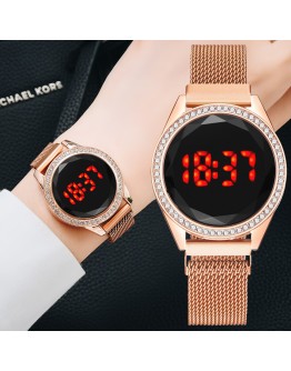  Digital Magnetic Watch Women Rose Gold Diamond LED Ladies Quartz Wrist  Watch Female Clock Relogio Feminino Dropshipping