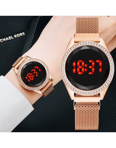  Digital Magnetic Watch Women Rose Gold Diamond LED Ladies Quartz Wrist  Watch Female Clock Relogio Feminino Dropshipping