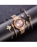 5pc/set   Women Watches Gradient Magnet Watch Buckle  Casual Female Wristwatch Arabic Numeral Simple Bracelet