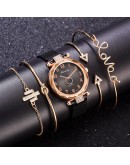 5pc/set   Women Watches Gradient Magnet Watch Buckle  Casual Female Wristwatch Arabic Numeral Simple Bracelet