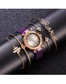 5pc/set   Women Watches Gradient Magnet Watch Buckle  Casual Female Wristwatch Arabic Numeral Simple Bracelet