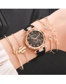 5pc/set   Women Watches Gradient Magnet Watch Buckle  Casual Female Wristwatch Arabic Numeral Simple Bracelet