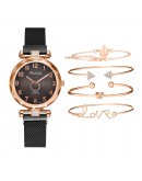 5pc/set   Women Watches Gradient Magnet Watch Buckle  Casual Female Wristwatch Arabic Numeral Simple Bracelet