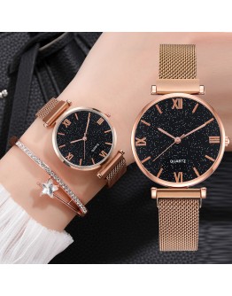  Watch For Women Starry Sky Dial Wrist Watches For Women Bracelet Mesh Magnetic Crystal Quartz Ladies Dress Clock Gifts