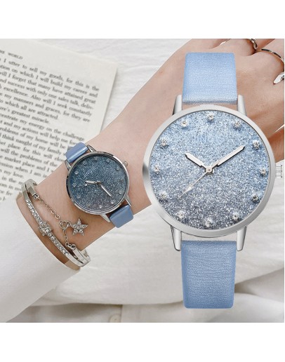 Elegant Women Romantic Starry Sky Wrist Watch Bracelet Leather Rhinestone Designer Ladies Clock Simple Dress Gfit Montre Femme