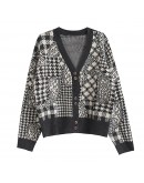 Jacquard Cardigan Sweater for Women Fall Winter Vintage Print Knitted Cardigan Jumper Loose Lazzy Oaf Cropped Top Coat