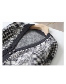 Jacquard Cardigan Sweater for Women Fall Winter Vintage Print Knitted Cardigan Jumper Loose Lazzy Oaf Cropped Top Coat