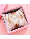 5pcs Set Women Watches Bracelet Set Rose Gold Diamond Ladies Wrist Watches Simple Quartz Wristwatch Clock Gifts Relogio Feminino