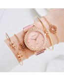 5pcs Set Women Watches Bracelet Set Rose Gold Diamond Ladies Wrist Watches Simple Quartz Wristwatch Clock Gifts Relogio Feminino