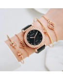 5pcs Set Women Watches Bracelet Set Rose Gold Diamond Ladies Wrist Watches Simple Quartz Wristwatch Clock Gifts Relogio Feminino