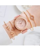 5pcs Set Women Watches Bracelet Set Rose Gold Diamond Ladies Wrist Watches Simple Quartz Wristwatch Clock Gifts Relogio Feminino