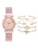 5pcs Set Women Watches Bracelet Set Rose Gold Diamond Ladies Wrist Watches Simple Quartz Wristwatch Clock Gifts Relogio Feminino