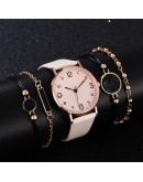 5pcs Set Top Style  Women's  Leather Band Analog Quartz WristWatch Ladies Watch Women Dress Reloj Mujer Black Clock