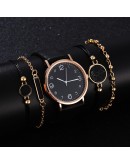 5pcs Set Top Style  Women's  Leather Band Analog Quartz WristWatch Ladies Watch Women Dress Reloj Mujer Black Clock