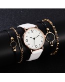 5pcs Set Top Style  Women's  Leather Band Analog Quartz WristWatch Ladies Watch Women Dress Reloj Mujer Black Clock