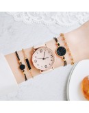 5pcs Set Top Style  Women's  Leather Band Analog Quartz WristWatch Ladies Watch Women Dress Reloj Mujer Black Clock