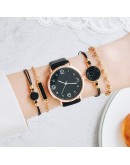 5pcs Set Top Style  Women's  Leather Band Analog Quartz WristWatch Ladies Watch Women Dress Reloj Mujer Black Clock