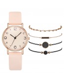 5pcs Set Top Style  Women's  Leather Band Analog Quartz WristWatch Ladies Watch Women Dress Reloj Mujer Black Clock