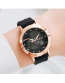  Watch Women Leather Watch Unique Cat Pattern Ladies Simple Quartz Bracelet Wristwatch Women Black Clock Relogio Feminino