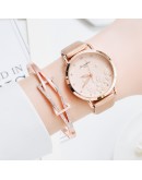 Women Diamond Watch Flowers Round Dial Bracelet Watches Set Ladies Leather Band Quartz Wristwatch Female Clock Zegarek Damski