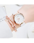 Women Diamond Watch Flowers Round Dial Bracelet Watches Set Ladies Leather Band Quartz Wristwatch Female Clock Zegarek Damski