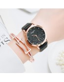 Women Diamond Watch Flowers Round Dial Bracelet Watches Set Ladies Leather Band Quartz Wristwatch Female Clock Zegarek Damski