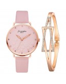 Women Diamond Watch Flowers Round Dial Bracelet Watches Set Ladies Leather Band Quartz Wristwatch Female Clock Zegarek Damski