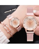 2pcs Set  Watch Women Diamond Pink Ladies Wrist Watches Magnetic Women Bracelet Wristwatch Female Clock Relogio Feminino