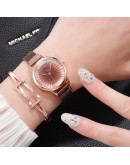 2pcs Set  Watch Women Diamond Pink Ladies Wrist Watches Magnetic Women Bracelet Wristwatch Female Clock Relogio Feminino