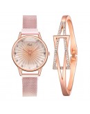 2pcs Set  Watch Women Diamond Pink Ladies Wrist Watches Magnetic Women Bracelet Wristwatch Female Clock Relogio Feminino