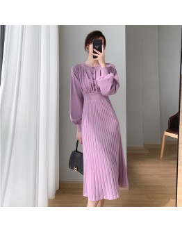 Lantern Sleeve Knitted Dress Autumn Winter   Elegant French Style Mid-length High-waist Sweater Dresses