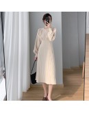 Lantern Sleeve Knitted Dress Autumn Winter   Elegant French Style Mid-length High-waist Sweater Dresses