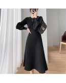 Lantern Sleeve Knitted Dress Autumn Winter   Elegant French Style Mid-length High-waist Sweater Dresses