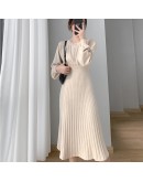 Lantern Sleeve Knitted Dress Autumn Winter   Elegant French Style Mid-length High-waist Sweater Dresses