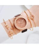  5pcs Set Bracelet Watch For Women Magnetic Buckle Butterfly Pattern Elegant Pink Ladies Wrist Watch Set Relogio Feminino