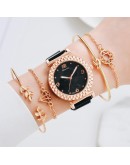  5pcs Set Bracelet Watch For Women Magnetic Buckle Butterfly Pattern Elegant Pink Ladies Wrist Watch Set Relogio Feminino